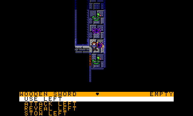 Dungeons of Daggorath on the CoCo 3: Controller hand menu (hold A or B)