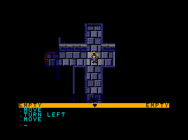 Dungeons of Daggorath on the CoCo 3: Crossroads on level 1