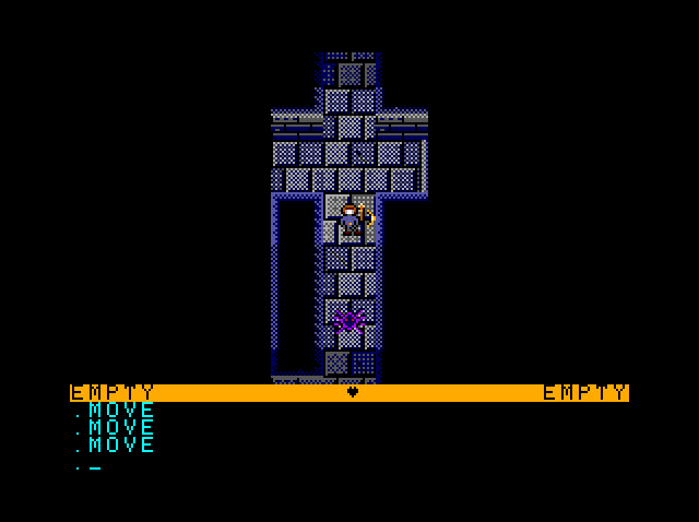 Dungeons of Daggorath on the CoCo 3: A creature in the torch light