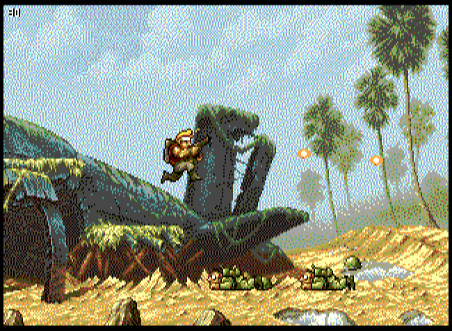 Metal Slug CoCo3 demake on the CoCo 3: A running jump past the crashed plane