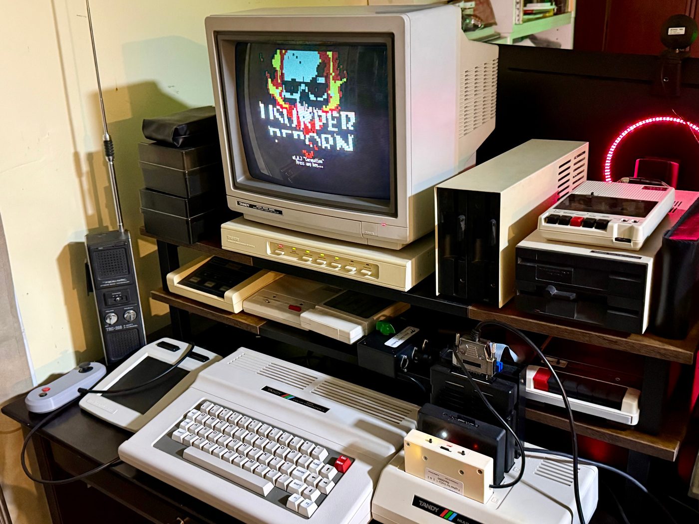 GiME ANSi running the Usurper Reborn local BBS door game on a Color Computer 3 through RetroModem Bridge