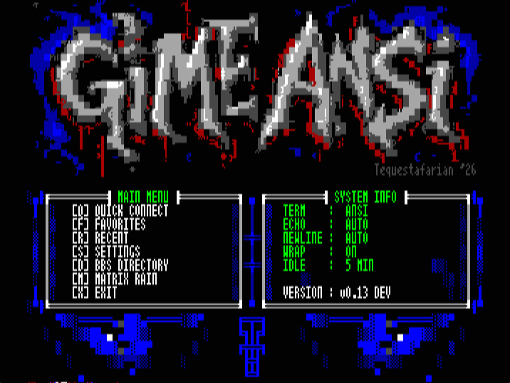 GiME ANSi v0.13 main menu