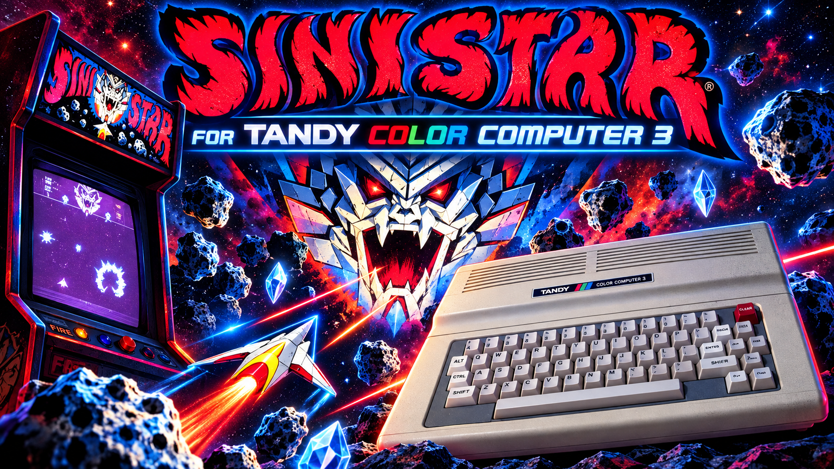Sinistar transcode on the Tandy Color Computer 3